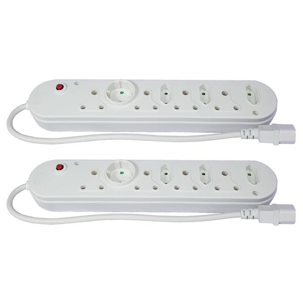 2 PACK: Multiplug with male IEC Connector for UPS - 4x16A + 4x5A - White