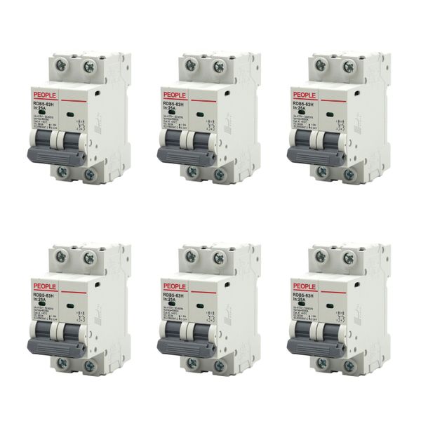 PEOPLE RDB5-63H C25-2P 25A Double Pole Circuit Breakers - 6 Pack