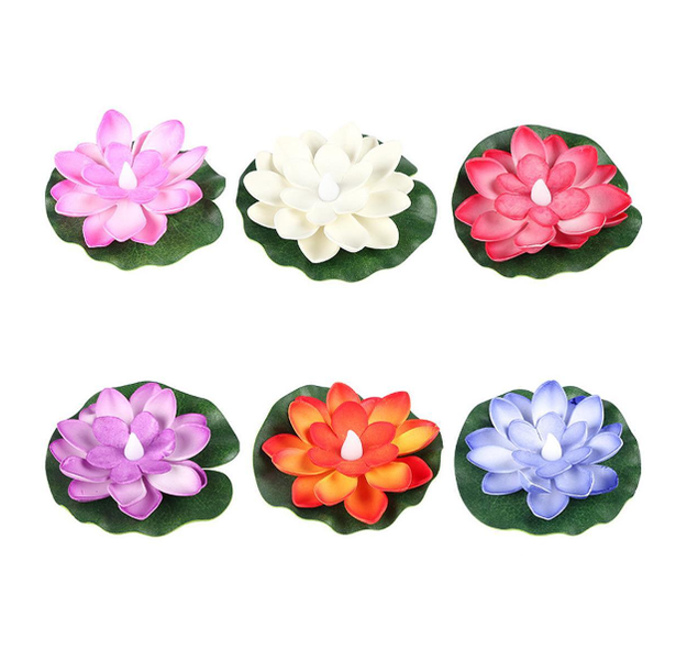 6pc LED Floating Waterproof Lotus &amp; Lily Flower Lights For Pool Decoration