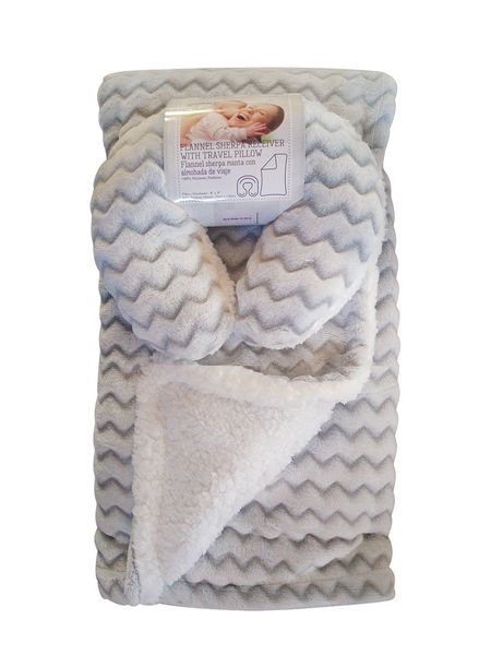 Mothers Choice Baby Blanket with Travel Pillow Grey Zig Zag