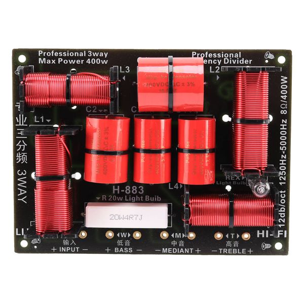 400W 3 Way Divider Hifi Tweeter Woofer Speaker Crossover 1250H/5000HZ