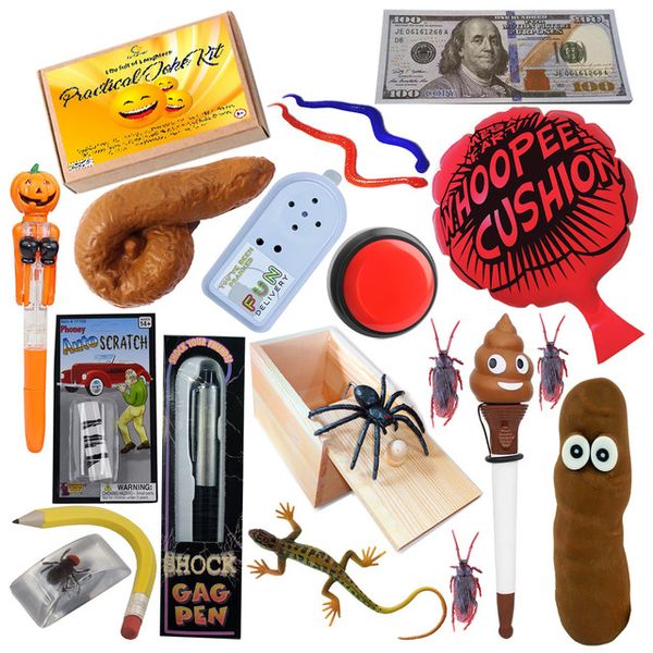 20 Piece Prank Joke Kit With Dog Poop Whoopee Cushion Spider Box Shock Pen