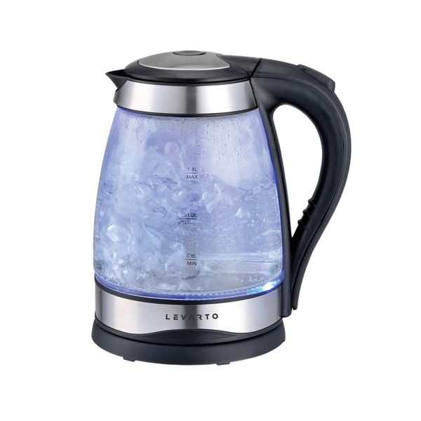 Levarto Glass Kettle 2200W - 1.8L, Cordless, Auto Shut-Off, LED Light