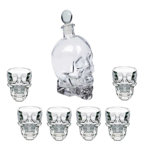 Skull Decanter and 6 Skull Shot Glasses with Glass Lid-750ml