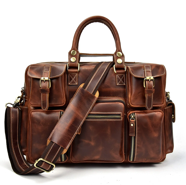 Leather Bags Briefcase Laptop Bag - Premium 1st Layer Cowhide Bag