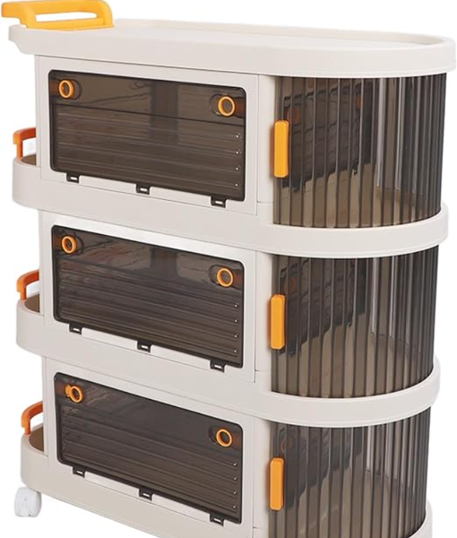 Portable 3-Layer Rolling Cabinet with Doors - Compact Organizer Trolley