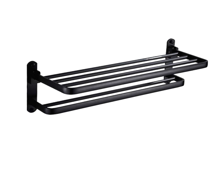 Towel Rack, Towel Bar Space Aluminum Folding Towel Rack Black Wall Mount