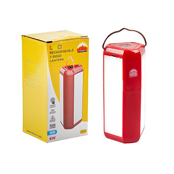 Radiant - Rechargeable 3-Sided Lantern Red LED 6w 6500K