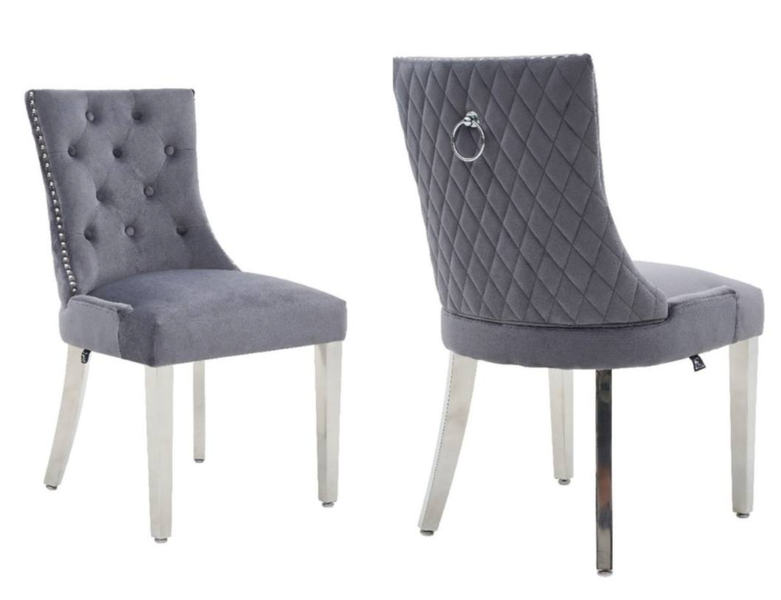 Velvet dining chair, buttontufted backrest,nailheadtrim, gold colored legs