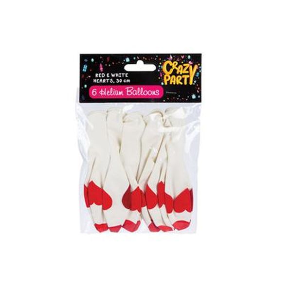 6 Red And White Heart Helium Balloons image