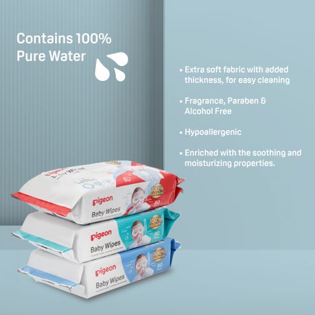 PIGEON 100% Water Base Baby Wipes 80s x 3pack x 8 Bags (per carton), Baby  & Kids Care