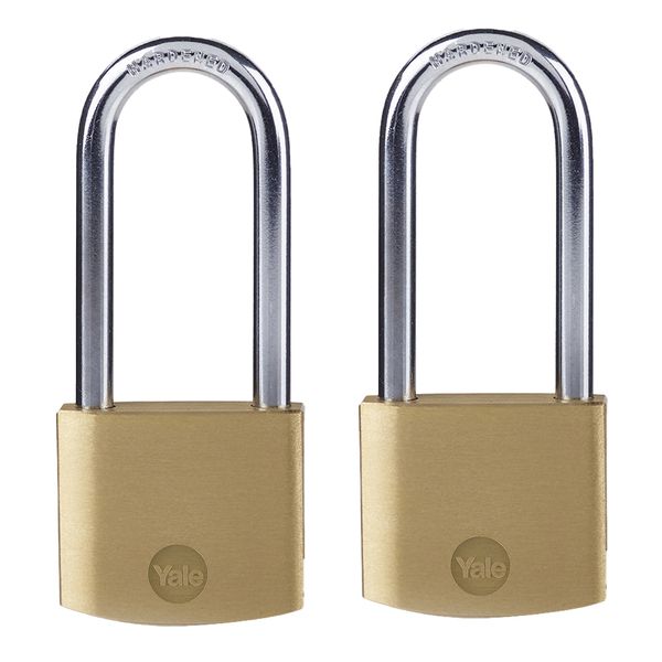 Yale 30mm Brass padlock long shackle pack2