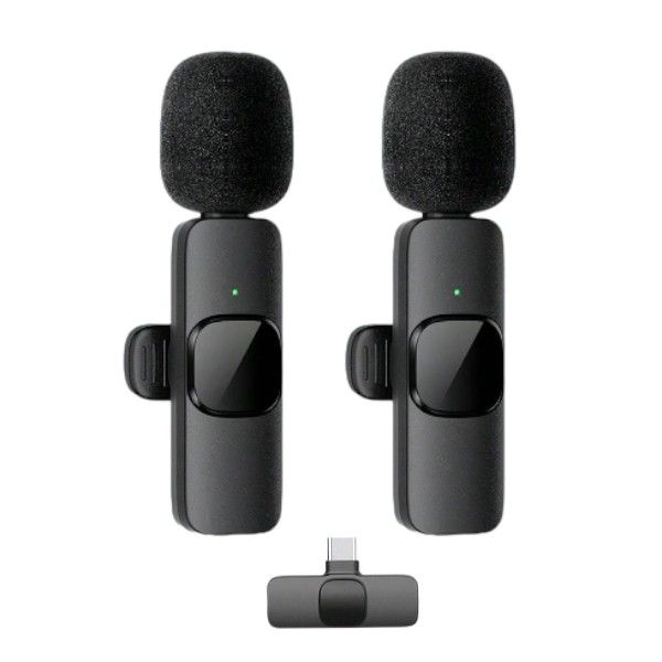 Dual Type C Mini Wireless Microphones With Noise Reduction - Black