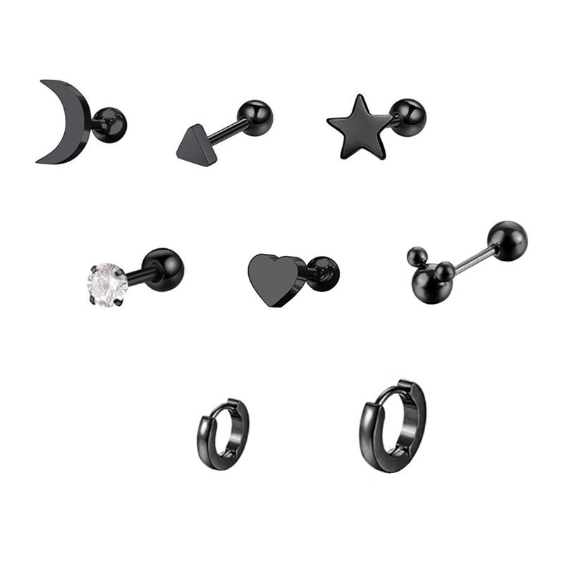 Bigfive Moon Star Black Stud Earrings With Hoop Earrings Set Shop