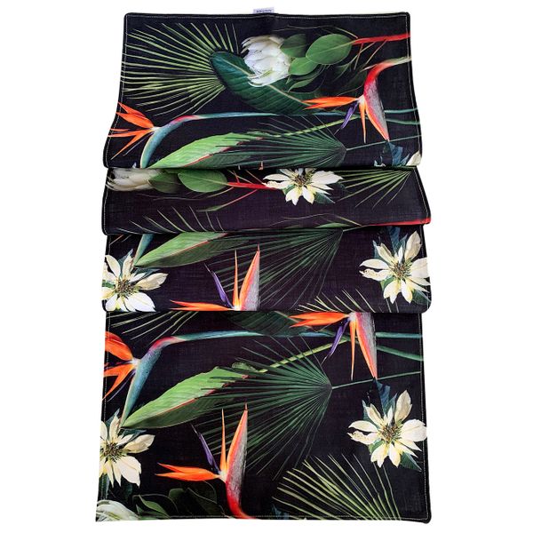 I Love it Here - Strelitzia on Black Table Runner