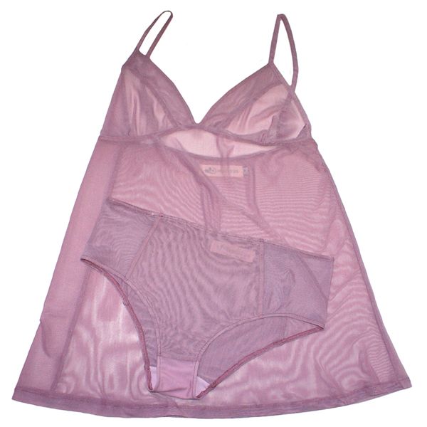 Nucleus Mesh Babydoll Camisole &amp; Pantie Set in Dusty Pink