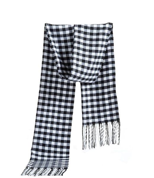 Men's Checked Scarf Cashmere Tassels Small Pattern - White/Black
