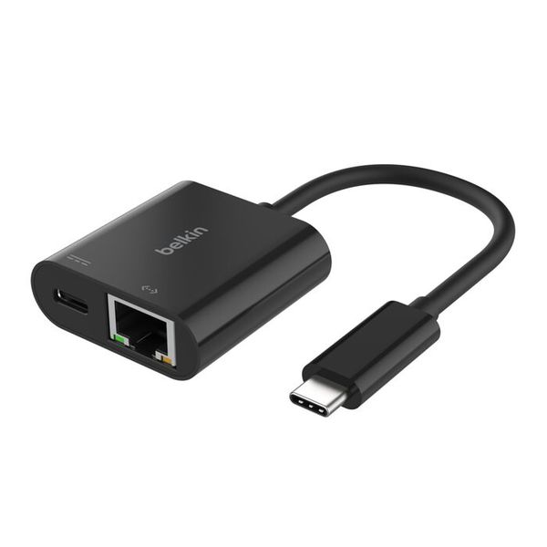 Belkin Connect USB-C to Ethernet + Charge Adapter 100W w/ Gigabit Ethernet Port and USB-C Port - [10/100/1000] Mbps for Fast Internet Connection -