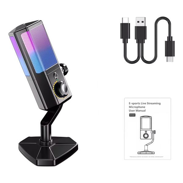 RGB USB Gaming Microphone Condenser Desktop Mic with Noise Reduction