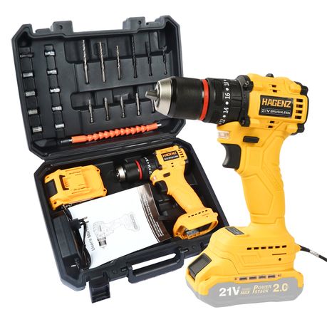 Hagenz 21V 35Nm Brushless Impact Drill 23pcs with 2.0Ah Battery and Charger
