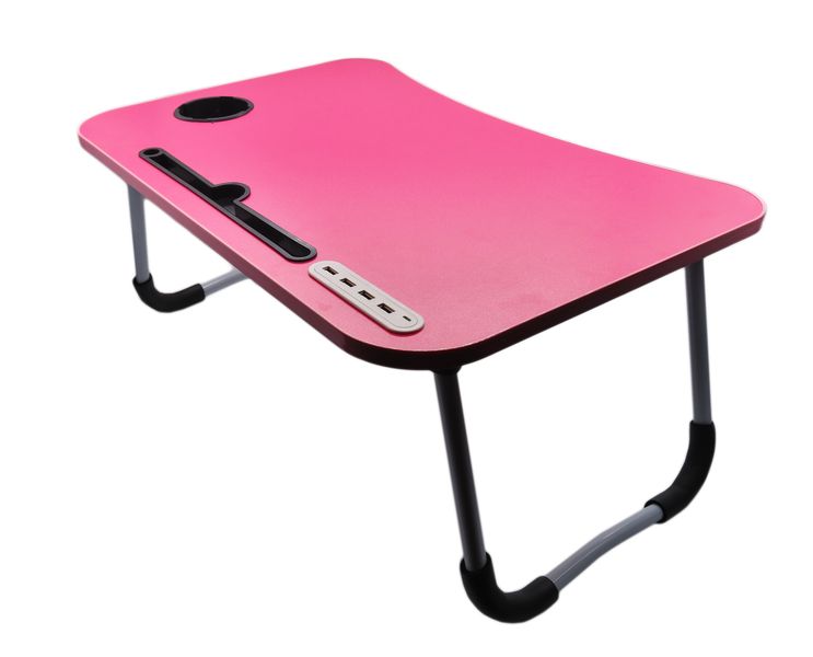Fold-able Laptop Desk With 4 USB Ports + Mini Fan &amp; Mini LED Light - Pink