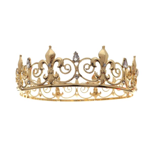 Full Round Gold King Crown - Metal Rhinestone Crown and Tiara