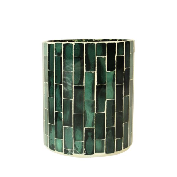 2 Piece Dark Green Mosaic Votive Tealight Holder - 10.4x10.4x12.5cm