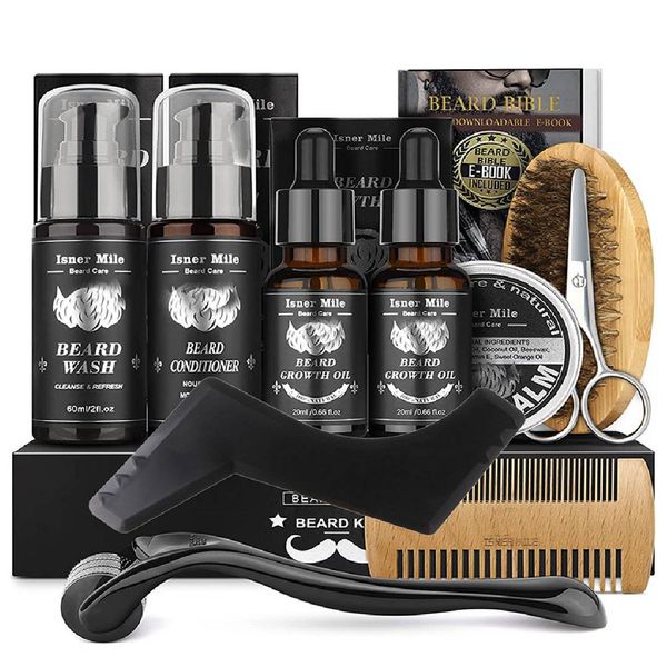 11pcs Beard Care Kit for Men Beard Oil Balm Beard Wash Gift Set Fresh Scent