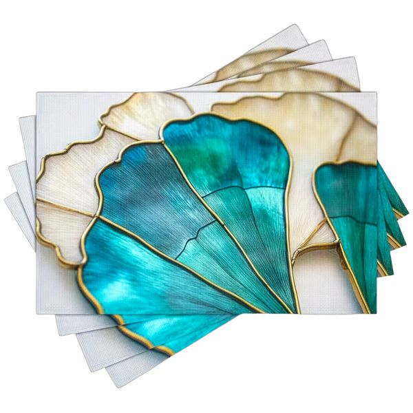 Fabric Table Mats Woven Polyester 44 x 29cm Ginkgo Biloba "Glass" 3D Design