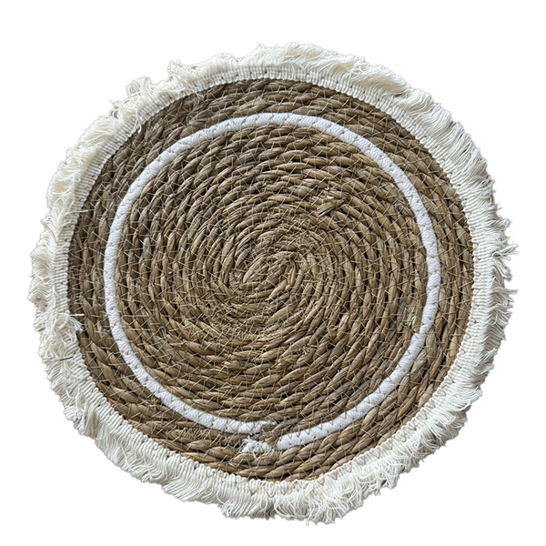 12 Pieces White Circle 35cm Bohemia Style Grass Placemats For Table Decor