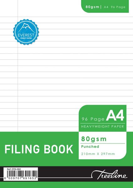 Treeline A4 96pg Filing Book Punched - 80gsm - Pack of 5