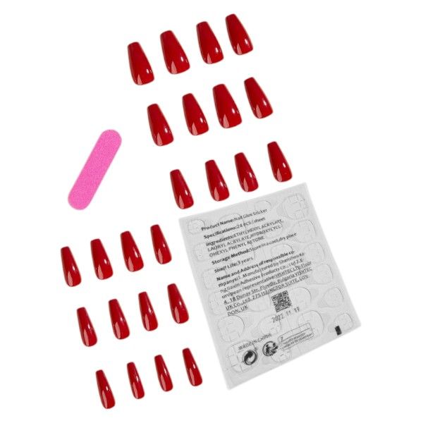 24 Piece - Coffin-Shaped Press-On Nails - Red