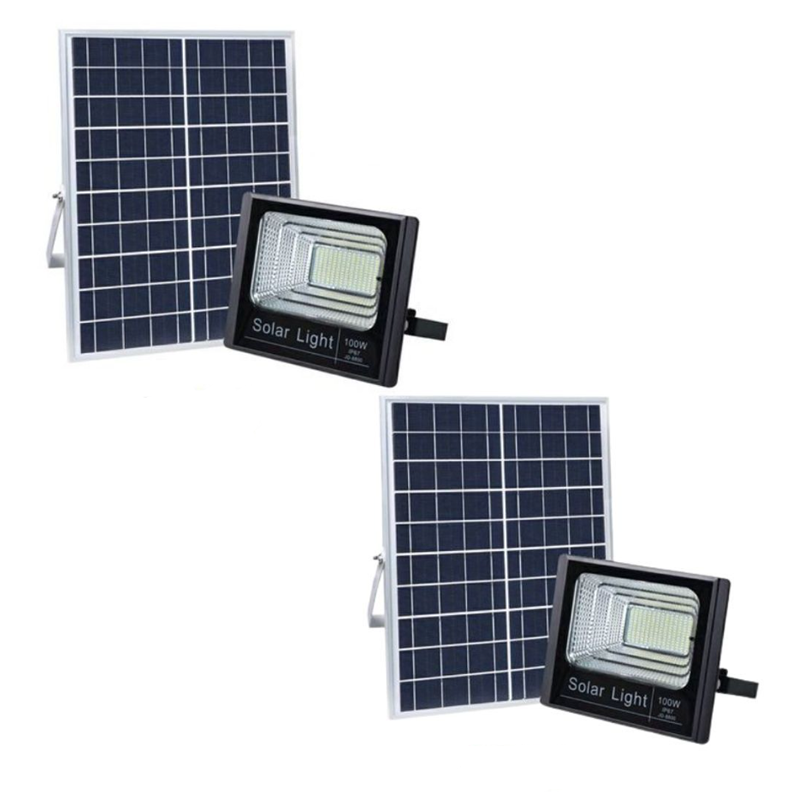 Set of 2 200W Outdoor Solar Panel and LED Flood Light with Remote Control