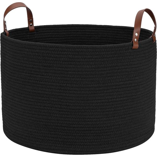 Maisonware Large Black Rope Baby Blanket Storage Basket