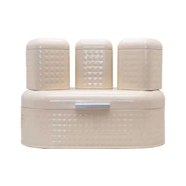 Continental Homeware Diamond Bread Bin with 3 Piece Canister Set