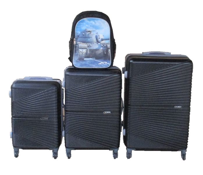 Black 3-Piece ABS Luggage Set with Military-Themed Tactical Backpack