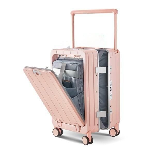 Luxury Carry on Suitcase-Hard Shell Cabin Luggage+Laptop Compartment-Pink