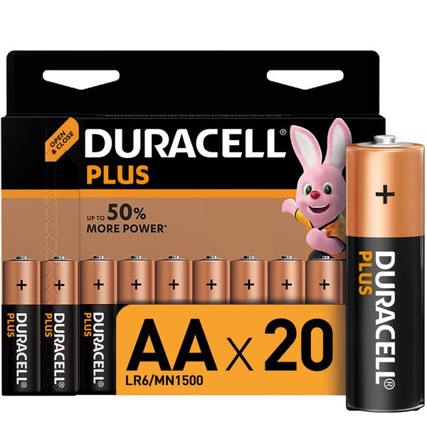 Duracell Plus AA Alkaline Batteries, 1.5V LR6 MN1500 - 20 Pack