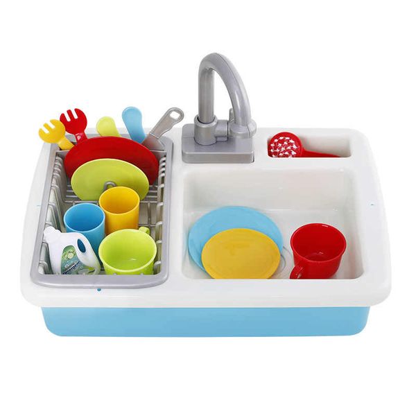 Toy Wash-Up Kitchen Sink with Running Water - Blue