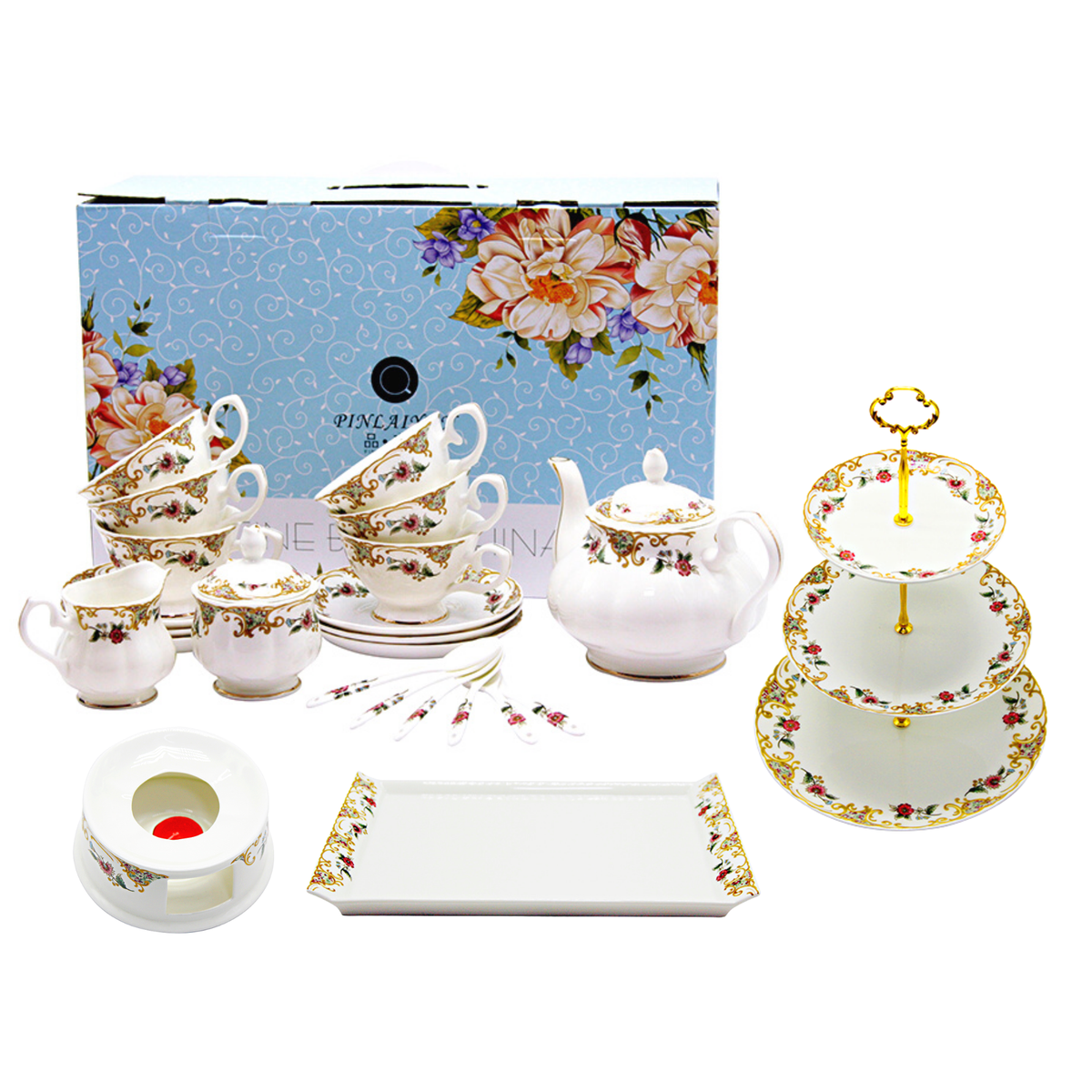 Porcelain Fine Bone China Floral & Gold Complete Tea Set Shop Today. Get it Tomorrow