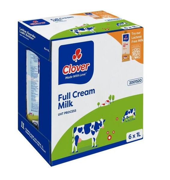 Clover Full Cream UHT Long Life Milk 1L x 6