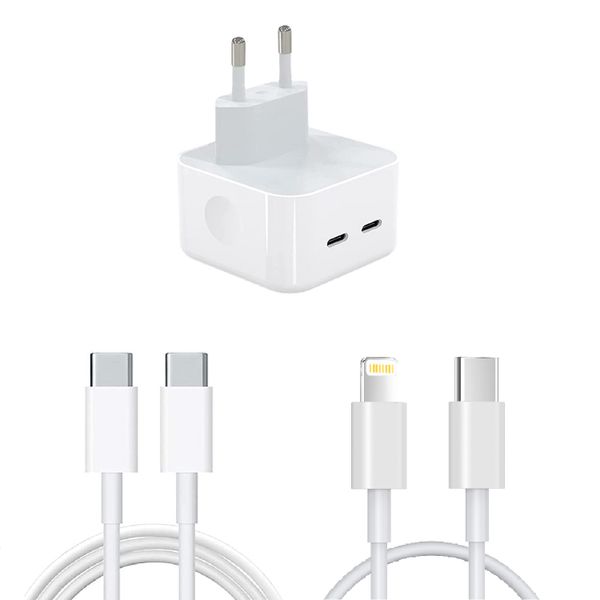 50W USB-C+C Power Adapter with USB-C &amp; USB-C to Lightning Cable 1M - White