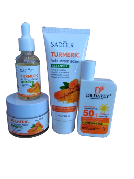 Turmeric Facial Set- Cleanser, Lotion Serum, Cream &amp; Dr Davey Sunscreen