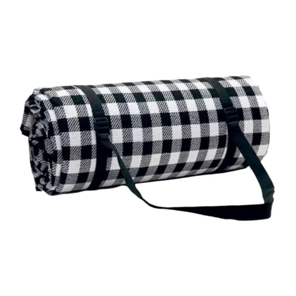 Black White Plaid Picnic Mat,Waterproof Moisture Proof Beach Blanket,1.5x2M