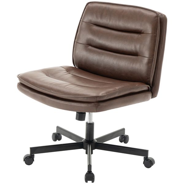 Leather Office Chair Comfy Adjustable Cross Legged Computer Chair