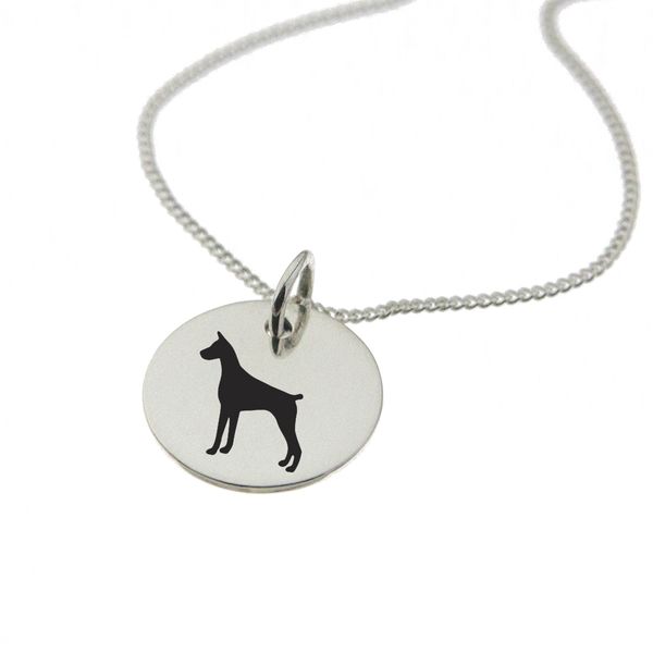 Doberman Dog Silhouette Sterling Silver Necklace with Chain