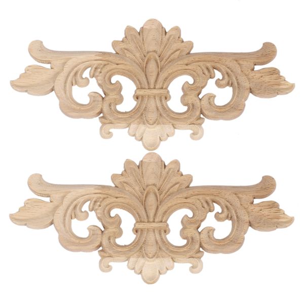 2Pcs Wood Carved Decal For Furniture Wall Cabinet Door Decor 22X10Cm