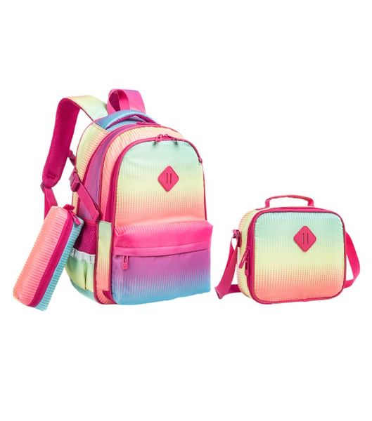 3 Pc Pink School Backpack Set with Lunch Bag &amp; Pencil Case for Girls