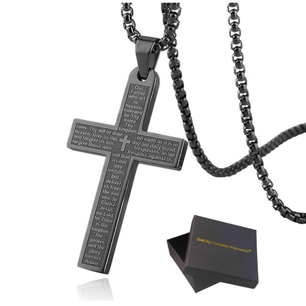 Favorable Impression Stainless Steel Cross Lord's Prayer Pendant Necklace