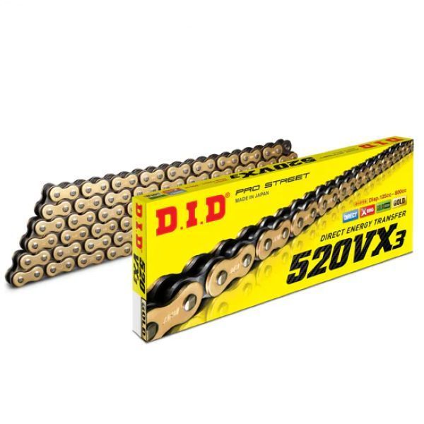 DID Chains 520 VX3 X-Ring Gold/Steel 126 Link Rivet Link